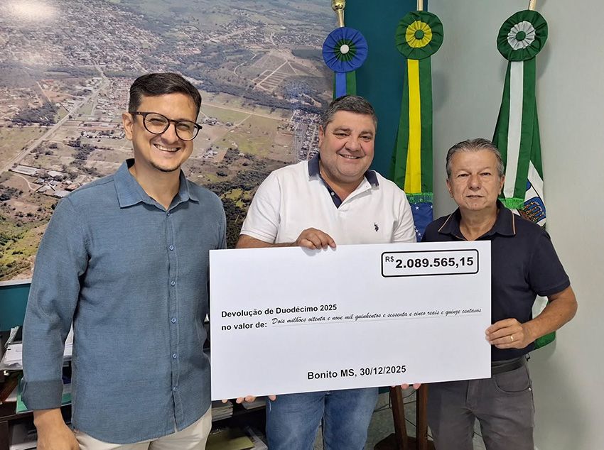 Câmara de Bonito devolve mais de R$ 2 milhões ao Executivo e registra a maior devolução de recursos da história do município
