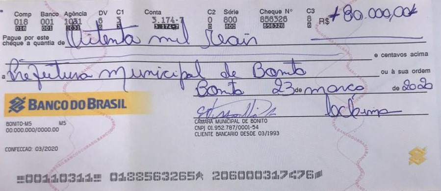 Câmara Municipal de Bonito-MS devolve recursos para ajudar no combate ao COVID-19