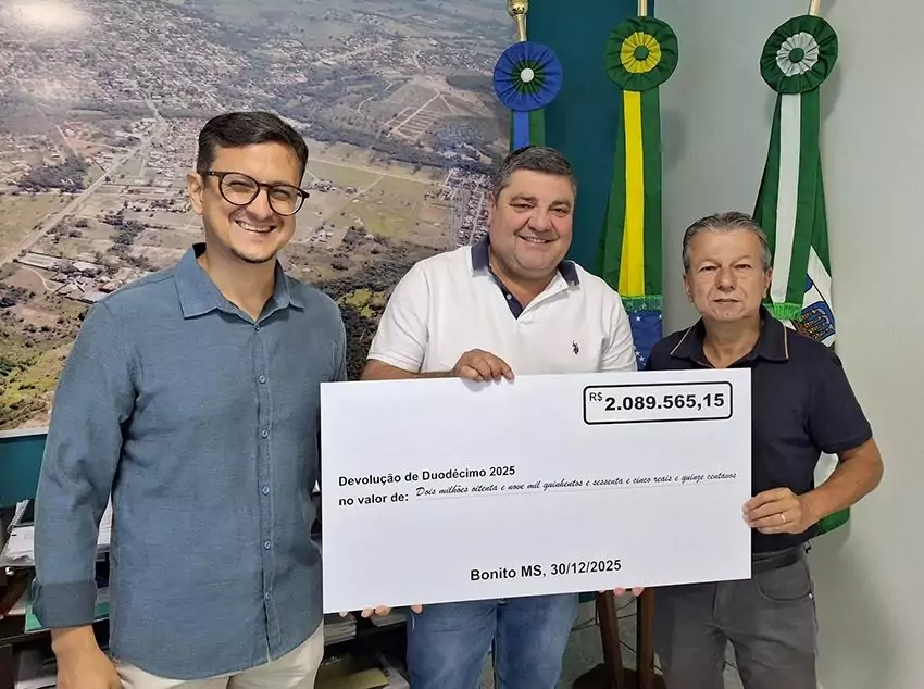 Câmara de Bonito devolve mais de R$ 2 milhões ao Executivo e registra a maior devolução de recursos da história do município